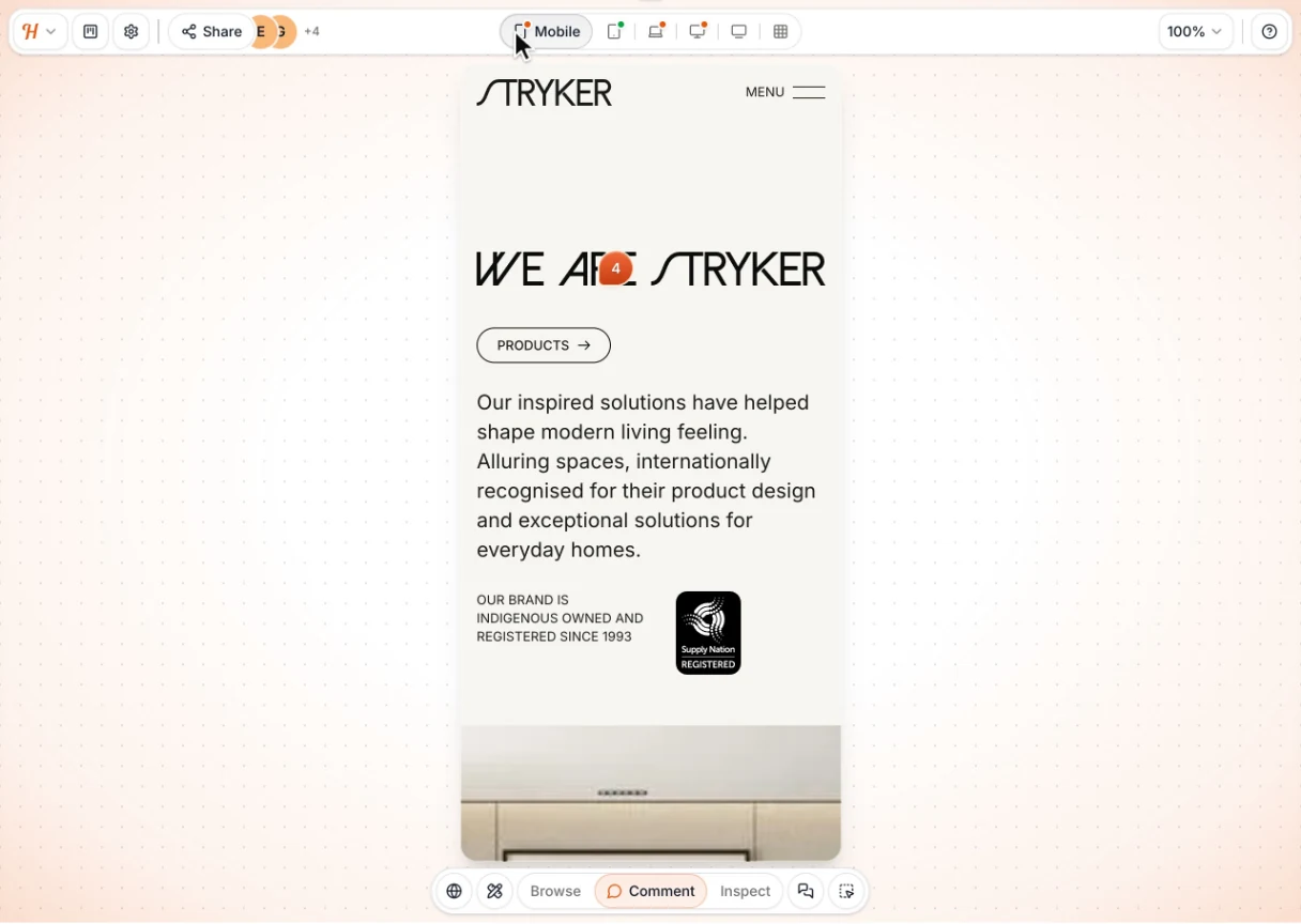 One page stepping through mobile, tablet, laptop and desktop breakpoints